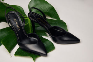 Black leather slingback pump made from sustainable material